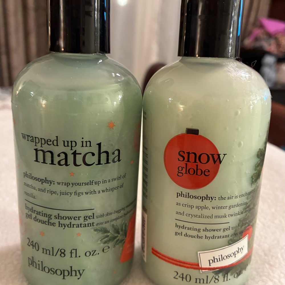 Philosophy Set of 2 Hydrating Shower Gel 8oz Wrapped Up in Matcha & Snow Globe